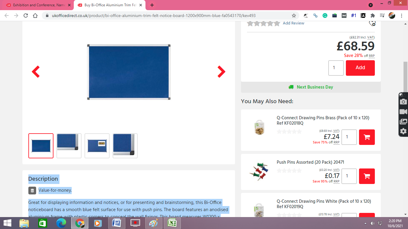Bi-Office Aluminium Trim Felt Notice Board 1200x900mm Blue